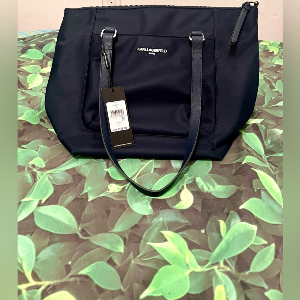 Authentic NWT Karl Lagerfeld Navy Blue Tote Zipper Closure